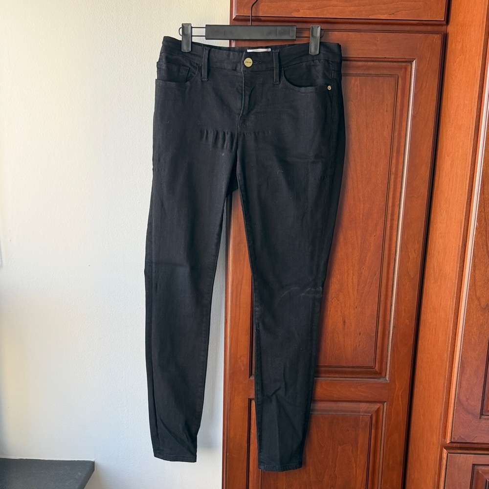 Frame Denim Black Jeans with Gold Button